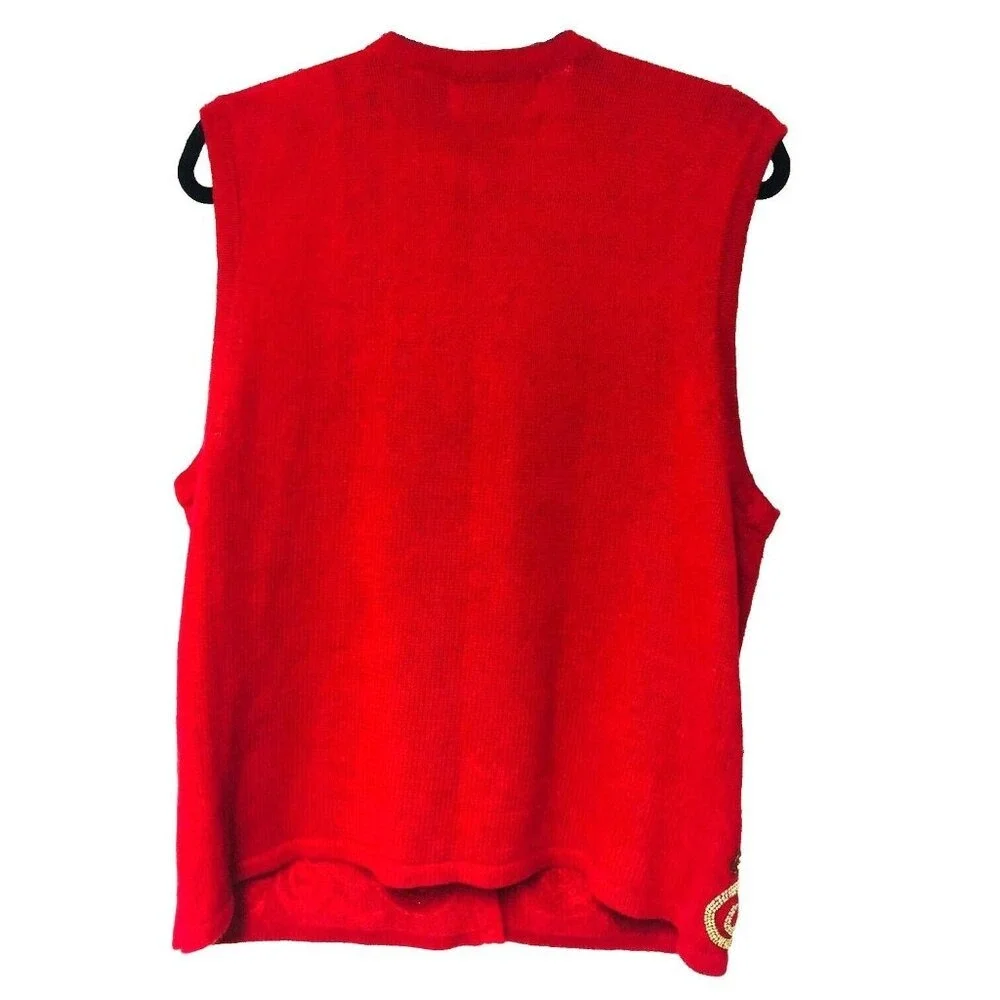 VTG Donnkenny Red Sweater Vest Women's L Hand Beaded‎ Embellished Christmas Nana